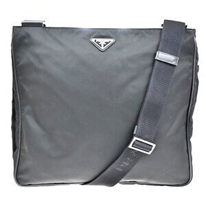 PRADA MILANO Tessuto Messenger Shoulder Bag Nylon Leather Black